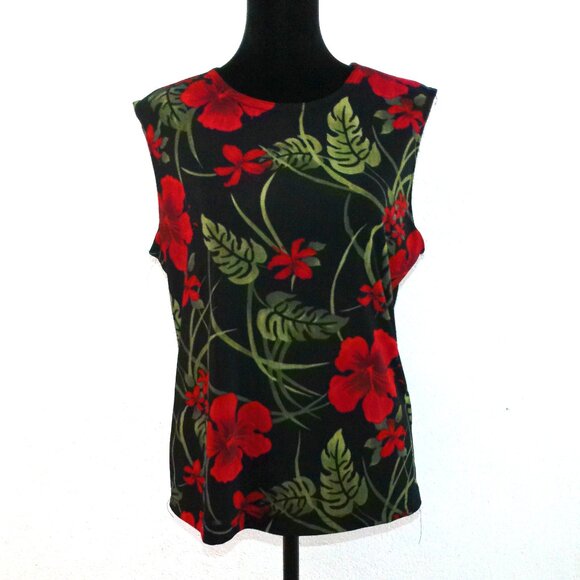 Black with red flowers tank top - Picture 1 of 5